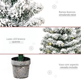 Árvore de Natal Pequena Artificial Ø40x90cm com Luzes LED 116 Ramas Vaso Desmontável e Suporte de Metal Decoração de Natal para Interior Verde e Branc