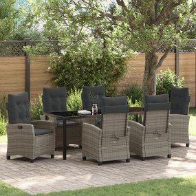 vidaXL Conjunto de Jantar de Jardim com 7 Peças e Almofadas - Rattan Sintético Cinza