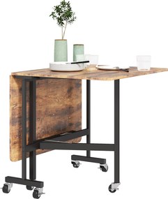 Mesa de Jantar Dobrável (CADEIRAS NÃO INCLUIDAS), 120 x 80 x 73 cm, 6 Rodas com Bloqueio, Castanho Rústico