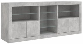 Aparador com luzes LED 181,5x37x67 cm cinzento cimento