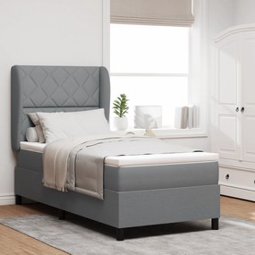 Cama Box Spring vidaXL com Colchão - Cinza Claro, 90x200 cm, Tecido