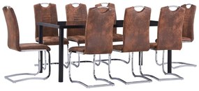 vidaXL 9 pcs conjunto de jantar camurça artificial castanho