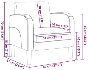 Poltrona com apoios de braços 54 cm couro artificial cinzento