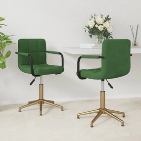 vidaXL Cadeiras de jantar giratórias 2 pcs veludo verde-escuro