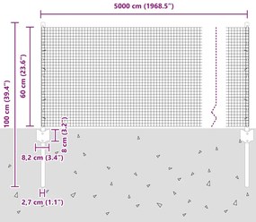 Cerca de Arame Soldado com 22 Postes em U Verde 0.6x50 m Aço