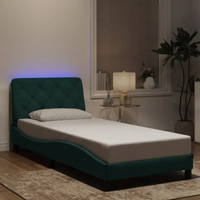 vidaXL Estrutura de cama c/ luzes LED 90x190 cm veludo verde-escuro