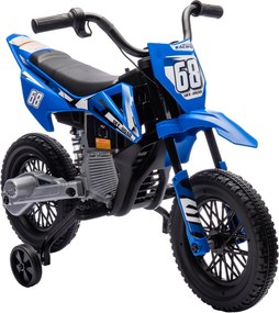 AIYAPLAY Moto Elétrica Infantil 12V com 2 Motores Suspensão Traseira Rodas de Apoio Removíveis Música Crianças 3-6 Anos Azul | Aosom Portugal