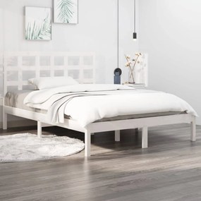 3105446 vidaXL Estrutura de cama casal 135x190 cm madeira maciça branco