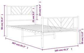 Estrutura de cama com cabeceira e pés 100x200 cm metal branco