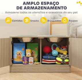 Comedouro Elevado para Cães com 2 Tigelas de Aço Inoxidável 2x2000 ml e Armazenamento Oculto 60x30x35,5 cm Carvalho
