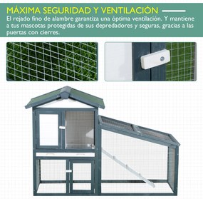 PawHut Gaiola de madeira para coelhos ao ar livre 2 níveis com bandeja removível e várias entradas telhado asfáltico Galinhas cobaias 140x65x100 cm Verde