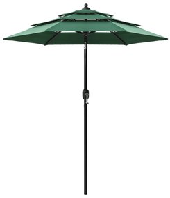 vidaXL Guarda-sol de jardim 3 camadas com poste de alumínio 2 m verde