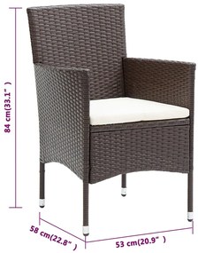 5 pcs conjunto de jantar p/ jardim c/ almofadões castanho