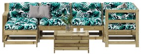 7 pcs conjunto lounge de jardim c/ almofadões pinho impregnado