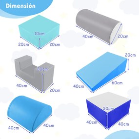 Conjunto com 6 peças de brincar e trepar com formas diferentes para o desenvolvimento motor das crianças Azul