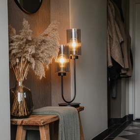Candeeiro de mesa Art Deco preto com vidro fumê 2 luzes - Laura