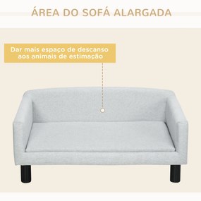 Sofá para Cães Médios e gatos com Pernas de Madeira Cama para Animais de Estimação Capacidade 20 kg 82x54x36 cm Cinzento