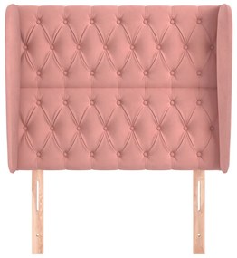 Cabeceira de cama c/ abas veludo 93x23x118/128 cm rosa