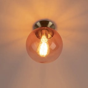 Candeeiro de teto Art Deco em latão com vidro rosa - Pallon