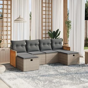 6 pcs conjunto sofás de jardim com almofadões vime cinzento