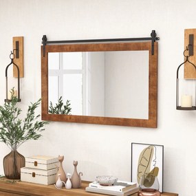Espelho de parede estilo fazenda 100 x 66 cm com moldura em madeira maciça e suporte castanho