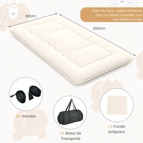Colchão de chão enrolável Tatami Mat com capa lavável Tapete portátil com saco de transporte 200 x 90 x 10 cm bege