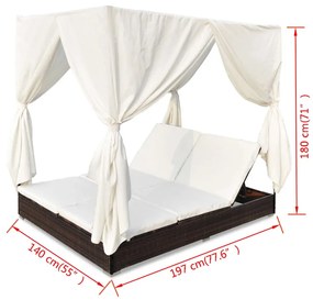 Cama de Jardim com Cortinas em Vime - Creme e Castanho