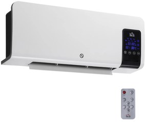 HOMCOM Aquecedor Elétrico de Parede 1000W/2000W Aquecedor com Ecrã LED Controlo Remoto Termostato Temporizador 54,5x12x21,5cm Branco | Aosom Portugal