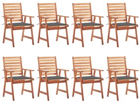 Cadeiras de jantar p/ jardim 8 pcs c/ almofadões acácia maciça