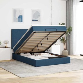 Estrutura de cama otomana com colchão tecido azul 140x200cm