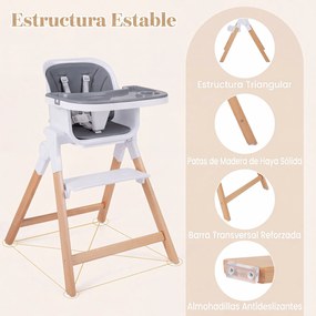 Cadeira de Refeição Evolutiva 4 em 1, 71 x 58 x 93 cm, Tabuleiro Duplo Ajustável, Cinzento