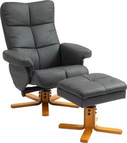 HOMCOM Poltrona relax com pufe, encosto reclinável até 145°, giratória 360°, couro sintético, Cinza escuro | Aosom Portugal