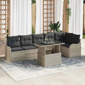Conjunto de Sofá de Jardim de 7 Peças com Almofadas Cinza Claro em Rattan Poliéster