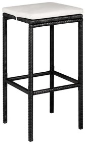 5 pcs conjunto de bar p/ jardim c/ almofadões vime PE preto