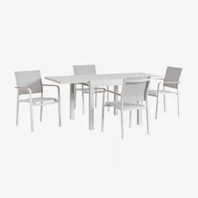 Conjunto De Mesa Extensível Retangular De Alumínio Starmi (90-180x90 Cm) E 4 Cadeiras De Jardim Empilháveis De Alumínio Archer Gardénia Branco - Sklum