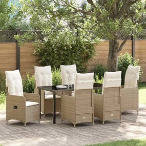 vidaXL Conjunto de Jantar de Jardim 7 Peças com Almofadas Bege Rattan Sintético