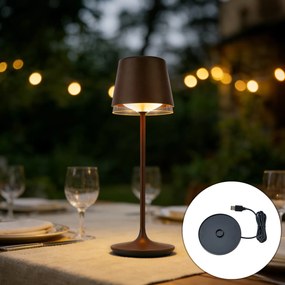 Candeeiro de mesa castanho ferrugem incluindo LED IP65 recarregável com estação de carregamento - Bass