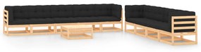 vidaXL 10 pcs conj. lounge jardim c/ almofadões antracite pinho maciço