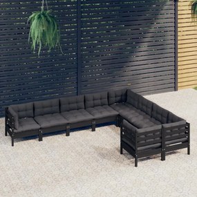 vidaXL 9 pcs conjunto lounge de jardim c/ almofadões pinho preto