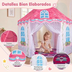 Tenda de Jogos Hexagonal para Crianças, 140 x 140 x 140 cm, Cortinas de Malha Respirável, Rosa