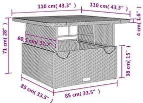 5 pcs conjunto de jantar p/ jardim com almofadões vime PE bege