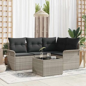 Conjunto de Sofá de Jardim vidaXL de 5 Peças com Almofadas Cinzento Rattan Poliéster