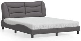 Cama com colchão 160x200 cm couro artificial cinzento
