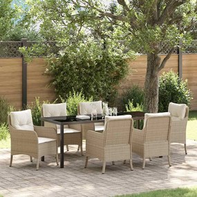 vidaXL Conjunto de Jantar de Jardim 7 Peças com Almofadas Bege de Rattan Poliéster