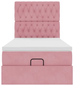 Estrutura de cama otomana com colchões rosa 90x200cm veludo