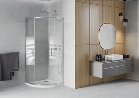 Mexen Rio cabine de duche semicircular 90 x 90 cm, faixas brancas, cromado + base Flat, branco - 863-090-090-01-20-4110