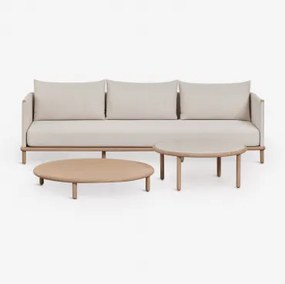 Conjunto De Jardim Com Sofá De 3 Lugares E 2 Mesas De Centro Redondas Em Madeira De Acácia Olivia Marrom Acácia Claro & Castanho Acacia Claro - Branco