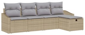 Conjunto de Sofá de Jardim 5 Peças com Almofadas Bege em Rattan Sintét