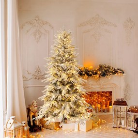 Árvore de Natal com neve 180 cm com luzes incorporadas 250 luzes LED brancas quentes 594 pontas de PVC e PE Verde e Branca