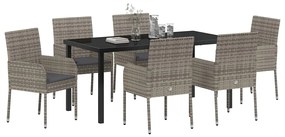 Conjunto de Jantar de Jardim com 7 Peças e Almofadas Cinza em Rattan S